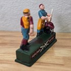Vintage Cast Iron 1950s Baseball Coin Bank Mechanical Home Town Battery