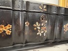 Antique 1800s French Victorian Lacquered Papier Mache Sewing Box Mop Inlay
