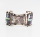 Vintage Navajo Handmade Sterling Silver Inlaid Gemstones Watch Bracelet Signed T