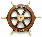 18 nautical Wooden Ship Wheel With Six Spoke Brass Handle Wall Decor 
