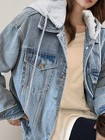 Women s Hooded Denim Jacket  Oversized Retro Denim Jacket  Elastic And Loose  Co