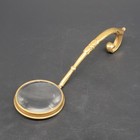 Vintage Gold-tone Brass Magnifying Glass W  Ornate Curved Handle Heavy