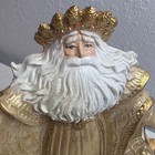 Vintage 90 s Old World Santa Figurine Hand Painted Gold Glitter Crown   Gifts