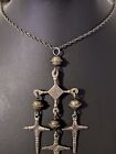 Large 1950s Taxco Sterling Silver Yalalag Wedding Cross Necklace Signed Ere