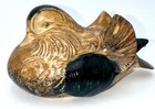 Vintage Omc Japan Otagiri Ceramic Mandarin Duck Figurines Brown Glaze Set Of 2