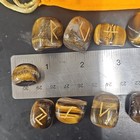 25pc Tiger Eye Rune Set Elder Futhark Viking Stones Tumbled Crystal   Pouch