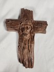 Handcrafted Walnut Rustic Cross With Jesus Face 3d Carved  Wood Veteran Made