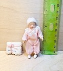 Vtg Porcelain Baby Girl Doll Diapers Dressed   Posable Dollhouse Miniature 1 12