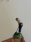 Vintage Painted Metal Golfer Wine Decanter Bottle Stopper Chain Ring Cork Bar