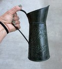 Green Embossed Tin Metal Watering Can With Floral Foam Ball 10 Inches Tall