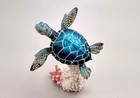 Blue Sea Turtle Figurine On Coral Painted Resin  1 Turtle Approx  5  Inches 