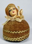 Antique-vintage Pin Cushion-composition Art Deco Flapper Doll In Velvet-half