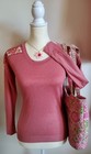 Ribbed Knit Long-sleeve Top With Lace Shoulder Overlays