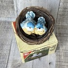 Vintage Flambro Blue Jay Bird Ceramic Bisque Birds In Nest In Box 1986 Excellent