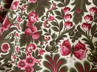 Antique French Fabric Printed Cotton Raspberries Butterfly Floral Rare 19th C