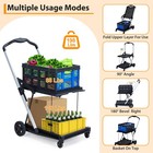 2-tier Collapsible Shopping Cart  portable Folding Utility Trolley Cart W wheels