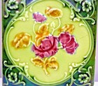 Antique Tile Majolica Art Nouveau England Rose Purple Architecture Floral  118