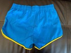 Classic 1970   s Style Gym Shorts In Blue With Dark Blue And Gold Trim