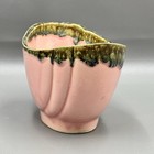 Pink Green Glazed Planter Pot  Oval Ribbed Ungemach Pottery Upco Usa Mcm Vtg 