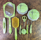 Vtg Green Kylonite Celluloid Art Deco Vanity Dresser Set 1930s 13 Pcs