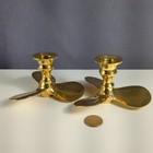Pair Vintage Gold Brass Nautical Ship Boat Propeller Candlestick Candle Holder