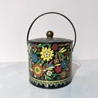 Vintage Daher England Embossed Floral Tin Container W Lid Handle Retro Storage
