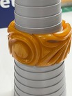 Vtg Carved Bakelite Butterscotch Bangle Bracelet 3  Tested Floral Pattern Wsea