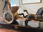 Antique French Empire Chariot Mantel Clock C1850 Bronze Ebonized Horses 8-day