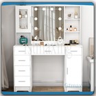 Large Vanity Makeup Table With Led Mirror 7 Drawers Cabinet Wide Dressing Desk