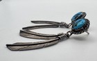 Vintage Navajo Sterling Silver  Turquoise Feather Dangle Pierced Earrings