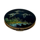 Vintage 1950s Stratton Powder Compact Flying Ducks Scene Bird Blue Enamel