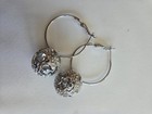Tous Silver Tone Hoop Earrings Openwork Ball Charms Rhinestones Dangle Women s