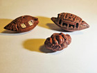 Antique Chinese Olive Pit Carvings  hediao              Boats   Figure Set Of 3