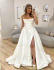Satin Wedding Dresses With Slit Sleeveless Elegant 2025 Beach Boho Bridal Gowns