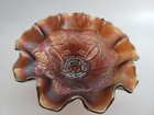 Dugan Double Stemmed Rose Amethyst Carnaval Glass Ruffled Antique Bowl