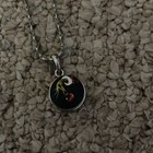 Interchangeable Cherry Silver Tone Metal Chain Necklace Round Charm Pendant