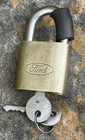 Vintage Oval Ford Script Brass Padlock W  Both Original Ford Keys