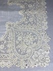 Antique Ecru Brussels Point De Gaze Lace Wedding Handkerchief - 13    Square