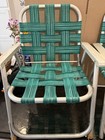 Pair Of Vintage Children s Folding Lawn Chairs Green Webbed Metal 21 5  Tall