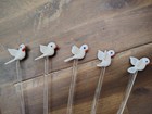 Vintage Glass Swizzle Sticks Cocktail Stirrers Set Of 5 Bird With Mixer Stick