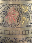 Vintage Etched Brass Metal Vase Enamel Painted 12    Tall India