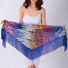 Women Belly Dance Costume Gradient Color Sequins Triangle Fringe Hip Scarf Belt