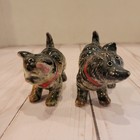 Vtg Pair Tabby Cat Kitten Salt   Pepper Shakers Kitschy Ceramic Red Bow 3   