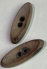 2 Vintage Wooden Oval Buttons Recessed Front Hollow Carved Face 1-13 16    Long