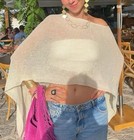  Womens Sheer Poncho Top Lightweight Knit Shrug Shawl Off One Size Creamy White