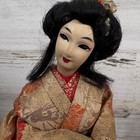 Vintage Japanese Geisha Black   Red Kimono Doll  Handmade Stand 13  Tall