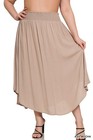 1x 2x 3x Smocked Waist Soft Flowy Maxi Skirt Curve Petal Hem Side Slits Pockets