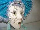Vtg Mardi Gras Hand Painted Wall Decor Crackle Turquoise Silver Porcelain Mask