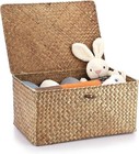 Wicker Shelf Baskets Bin With Lid  Handwoven Seagrass Basket Storage Bins Rec   