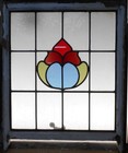 Pretty Floral Midsize Old English Leaded Stained Glass Window 22  X 26 1 2 